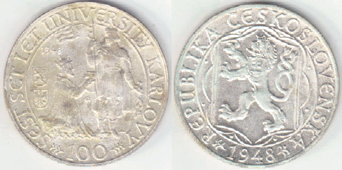 1948 Czechoslovakia silver 100 Korun (University) A003836